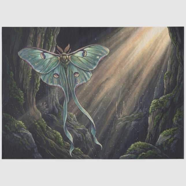Lunar Moth Enchanted Forest Ephemera Decoupage Tissue Paper (Front)