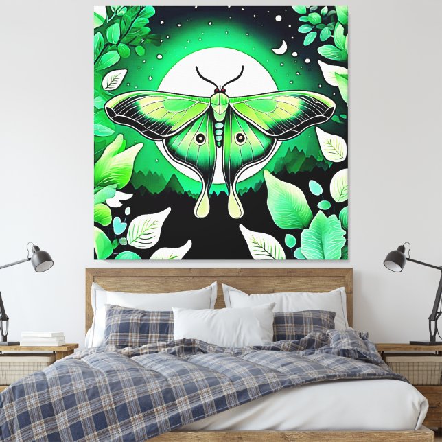 Lunar Moth Night Canvas Print (Insitu(Bedroom))