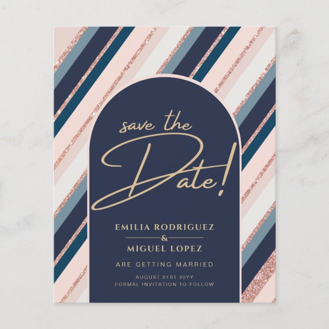 Lunar Navy Blue Blush Pink Rose Gold Wedding Flyer (Front)