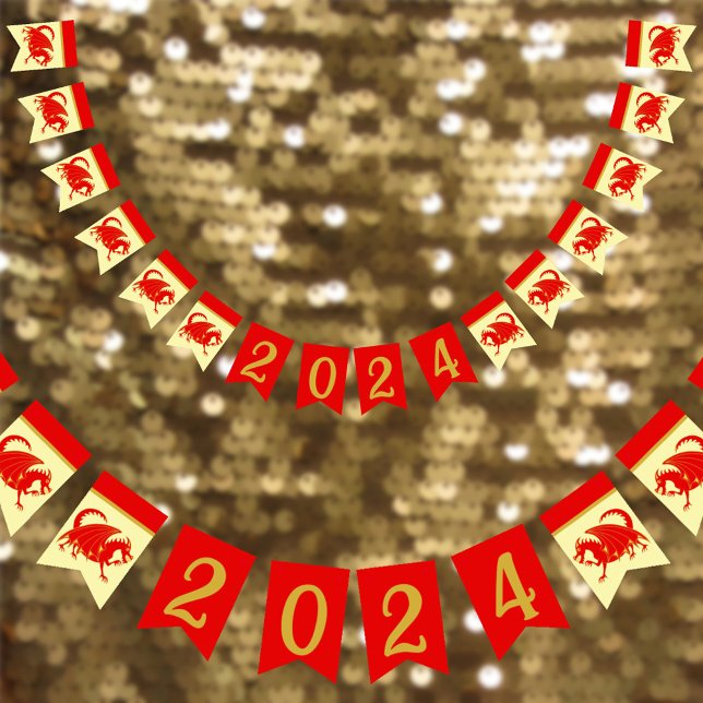 Lunar New Year 2024 Red Dragon Fun Party Decor Bunting (Creator Uploaded)