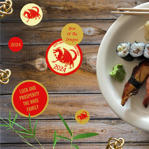 Lunar New Year 2024 Red Dragon Fun Red Gold Party Confetti
