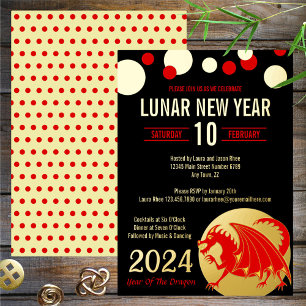 Lunar New Year 2024 Red Dragon Modern Black Gold