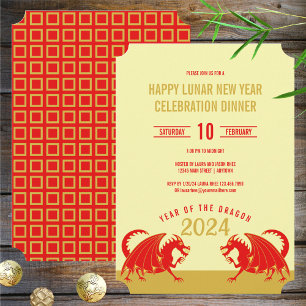 Lunar New Year 2024 Red Dragon Modern Dinner Party Invitation