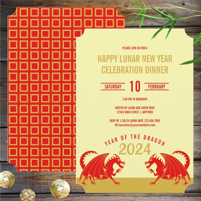 Lunar New Year 2024 Red Dragon Modern Dinner Party Invitation (Creator Uploaded)