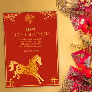 Lunar New Year Horse in Red & Gold Chinese Holiday Card