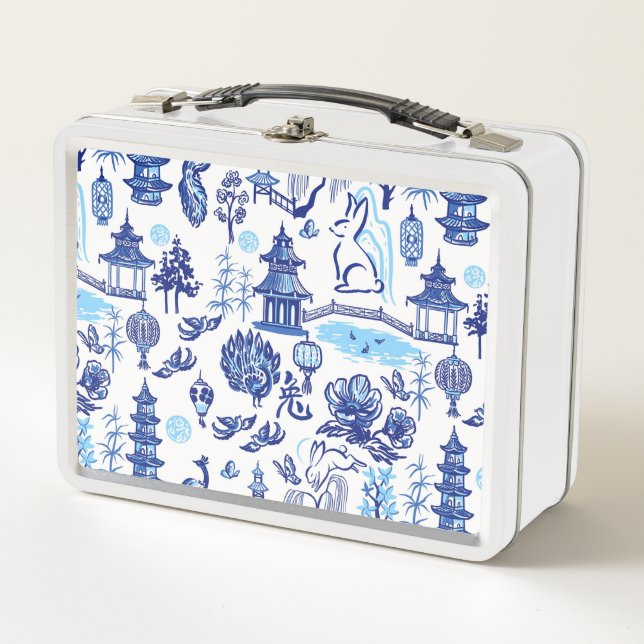 Lunar New Year Rabbit Chinoiserie White Lunch Box (Front)