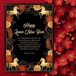 Lunar New Year Year of the Horse Black & Gold Holiday Card