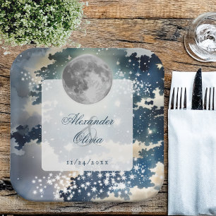 Lunar Night Sky Wedding Paper Plate