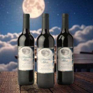Lunar Night Sky Wedding Wine Label