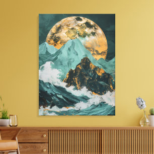 Lunar Peaks: Fantasy Mountains Under a Mystic Moon Canvas Print
