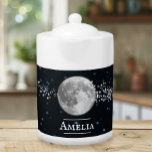 Lunar Personalised Teapot<br><div class="desc">Enjoy your tea with a Lunar Personalised Teapot. Teapot design features a full moon adorned with stars against a night sky background with an area to personalise with your name. Additional gift items available with this design as well as a variety of colours.</div>