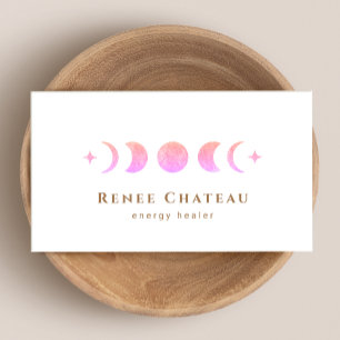 Lunar Pink Ombre Moon Phases Reiki Practitioner Business Card