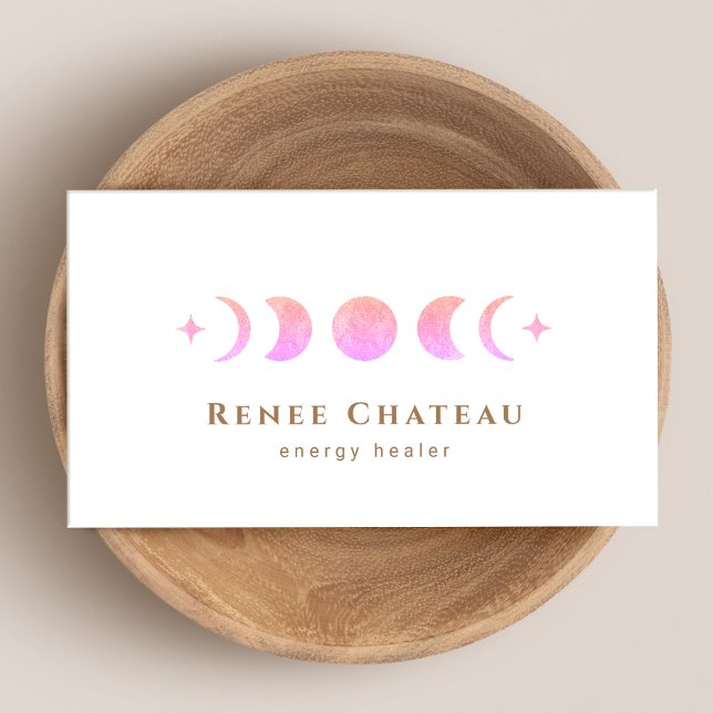 Lunar Pink Ombre Moon Phases Reiki Practitioner Business Card (Creator Uploaded)