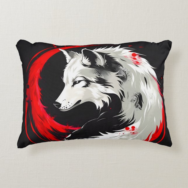 Lunar Red White Wolf Decorative Cushion (Front)