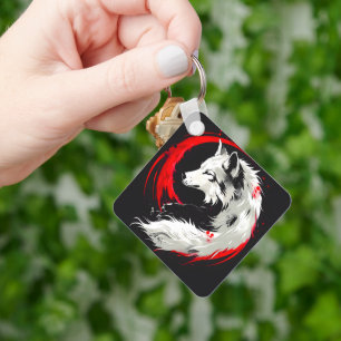 Lunar Red White Wolf Key Ring