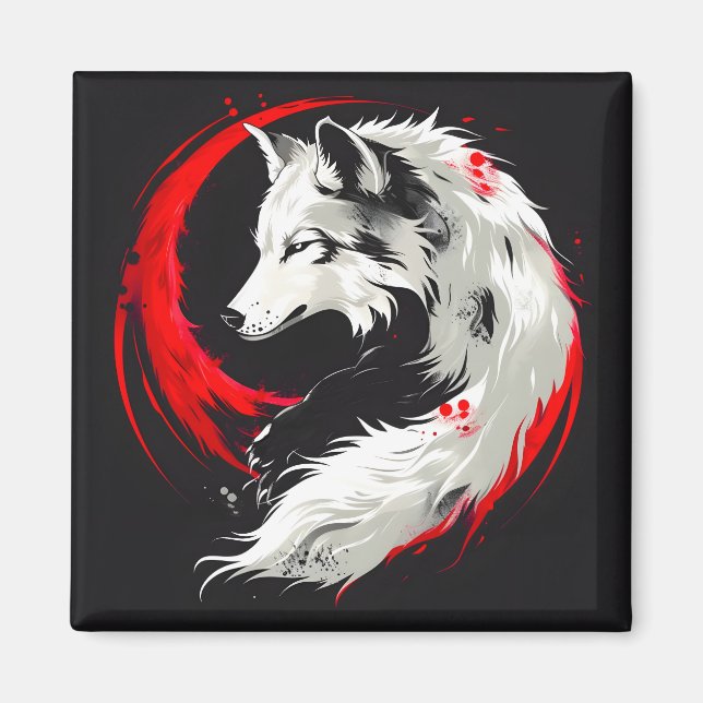 Lunar Red White Wolf Magnet (Front)