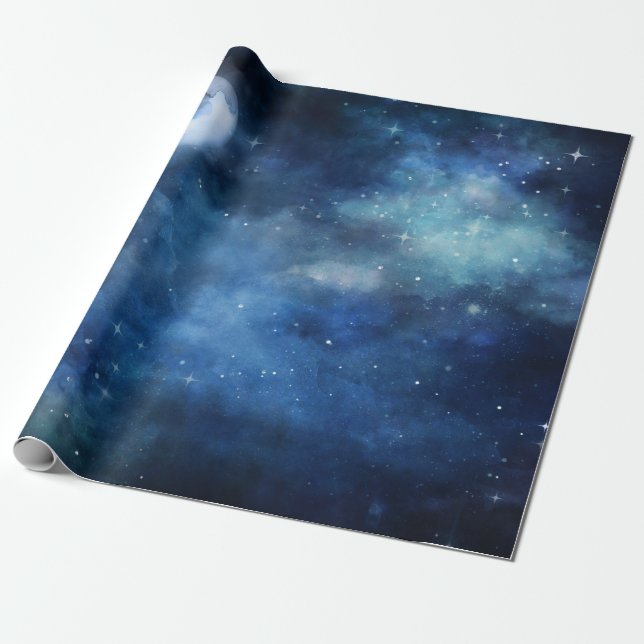 Lunar Sky Full Moon Celestial Galaxy Stars Wedding Wrapping Paper (Unrolled)