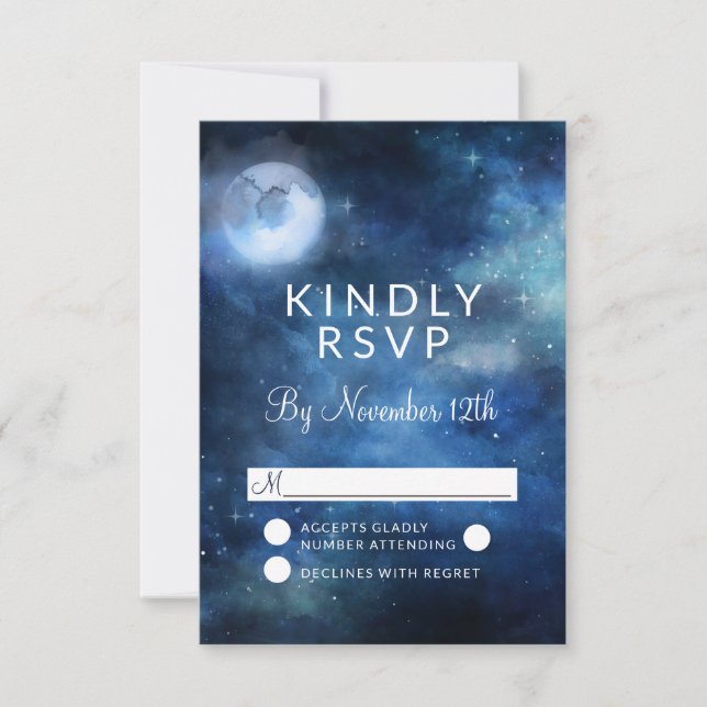 Lunar Sky Full Moon Celestial Wedding RSVP Reply (Front)