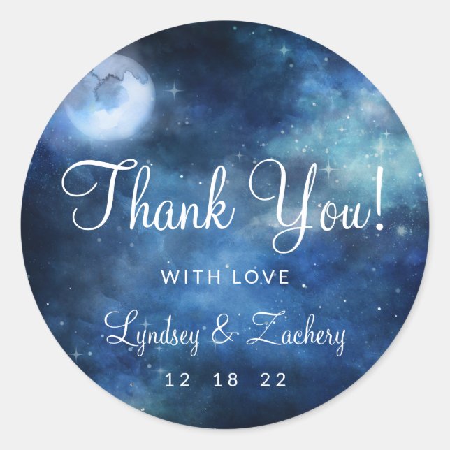 Lunar Sky Full Moon Celestial Wedding Thank You Classic Round Sticker (Front)