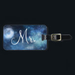 Lunar Sky Full Moon Custom Honeymoon Travel Mr. Luggage Tag<br><div class="desc">Lunar Sky Full Moon Celestial Galaxy Watercolor Design, with Night Shining Stars, and Glowing Moon Design on a luxurious Navy Blue, Pale Blue, and hints of purple watercolor texture. With Modern Typography Script Fonts. A trendy style design - Personalised Groom Mr. Honeymoon Luggage Tags! ~ Check my shop to see...</div>