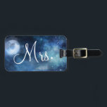 Lunar Sky Full Moon Custom Honeymoon Travel Mrs. Luggage Tag<br><div class="desc">Lunar Sky Full Moon Celestial Galaxy Watercolor Design, with Night Shining Stars, and Glowing Moon Design on a luxurious Navy Blue, Pale Blue, and hints of purple watercolor texture. With Modern Typography Script Fonts. A trendy style design - Personalised Bride Mrs. Honeymoon Luggage Tags! ~ Check my shop to see...</div>