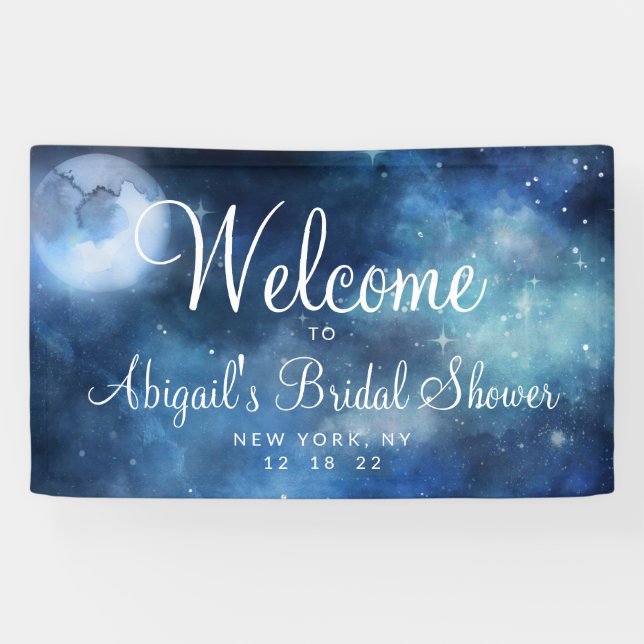 Lunar Sky Full Moon Galaxy Bridal Shower Welcome Banner (Horizontal)