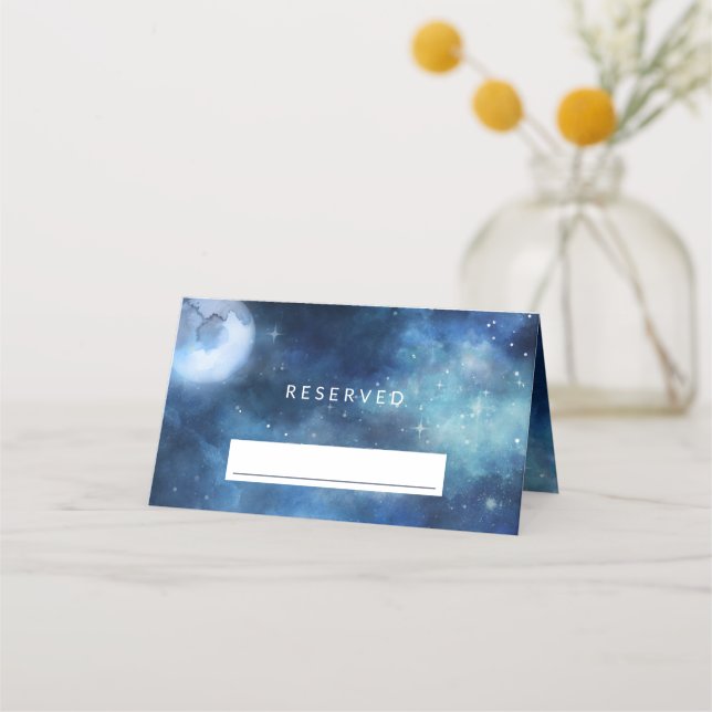 Lunar Sky Full Moon Stars Reserved Seating Wedding Place Card (Front)