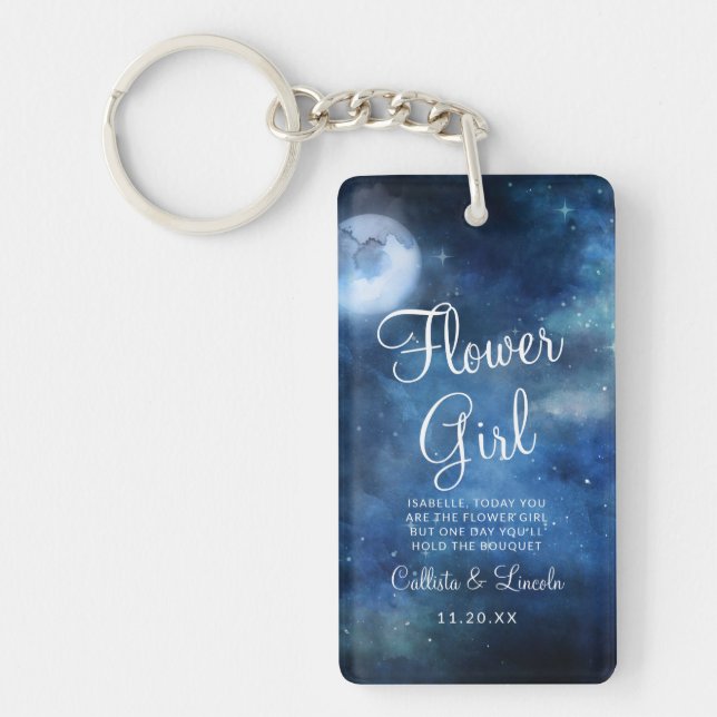 Lunar Sky Full Moon Stars To the Flower Girl Quote Key Ring (Front)