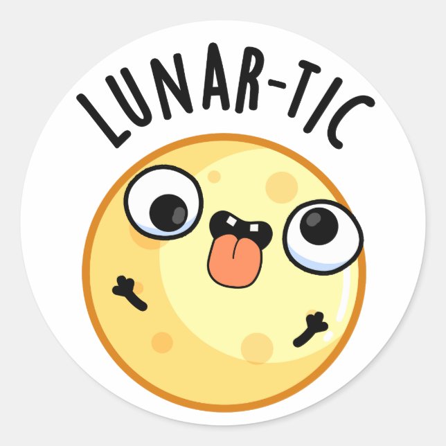 Lunar-tic Funny Astronomy Moon Pun  Classic Round Sticker (Front)
