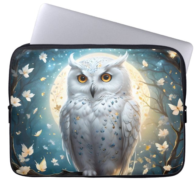 Lunar Vigil: The White Snow Owl Laptop Sleeve (Front)