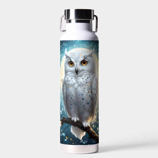 Lunar Vigil: The White Snow Owl Water Bottle (Front)