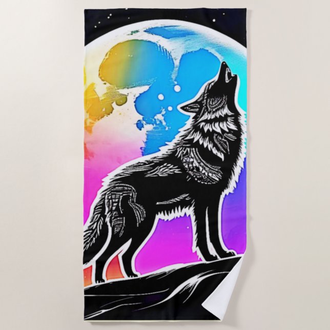 Lunar Wolf Serenade Design Beach Towel (Front)