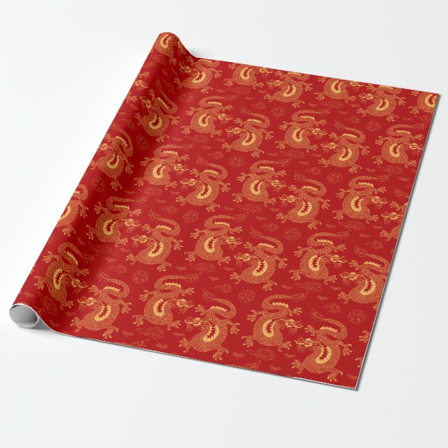 Lunar Year Dragon pattern Chinese Lunar year 2024 Wrapping Paper (Unrolled)