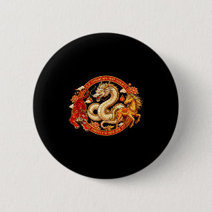 Lunar Zodiac Dragon Tiger Horse Harmony Chinese Ne 6 Cm Round Badge