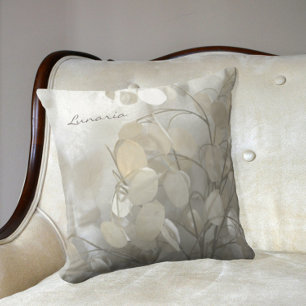 Lunaria Silver Dollar Elegant White Grey Cream Cushion
