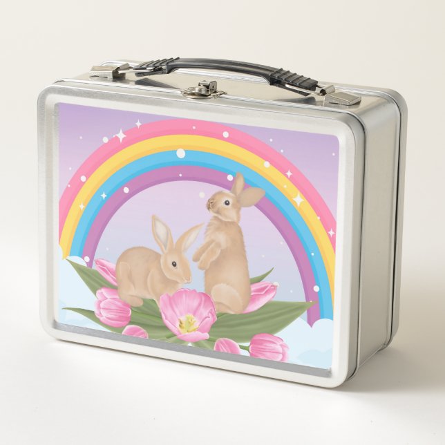 Lunch Box with rainbow and bunnies (Front)