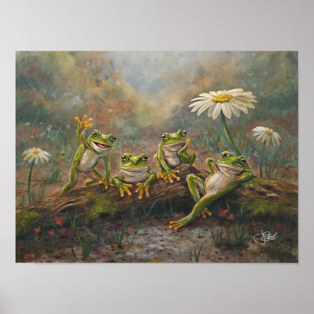 "Lunch Break" Hand Painted Frogs Poster (Front)