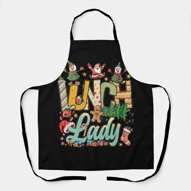 Lunch Lady Christmas Tree Santa Matching Xmas Lunc Apron (Front)