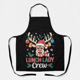 Lunch Lady Crew Christmas Reindeer Xmas Lights Apron