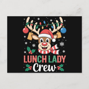 Lunch Lady Crew Christmas Reindeer Xmas Lights Holiday Postcard