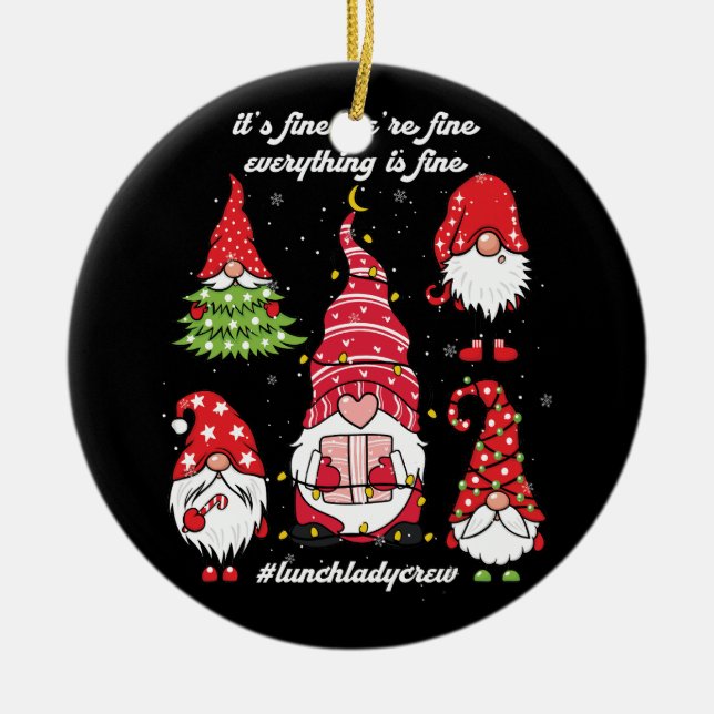 Lunch Lady Crew Everything Is Fine Merry Christmas Ceramic Tree Decoration (Front)