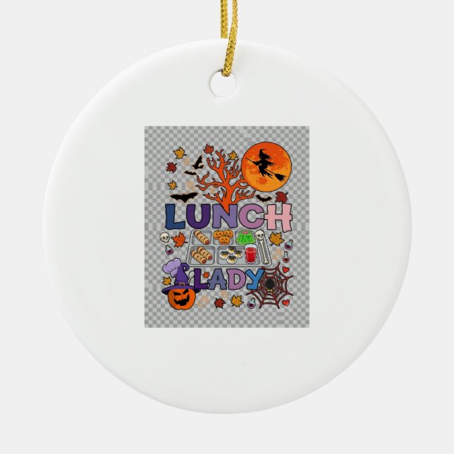 Lunch Lady Halloween Witch Moon Pumpkin_1 Ceramic Tree Decoration (Front)