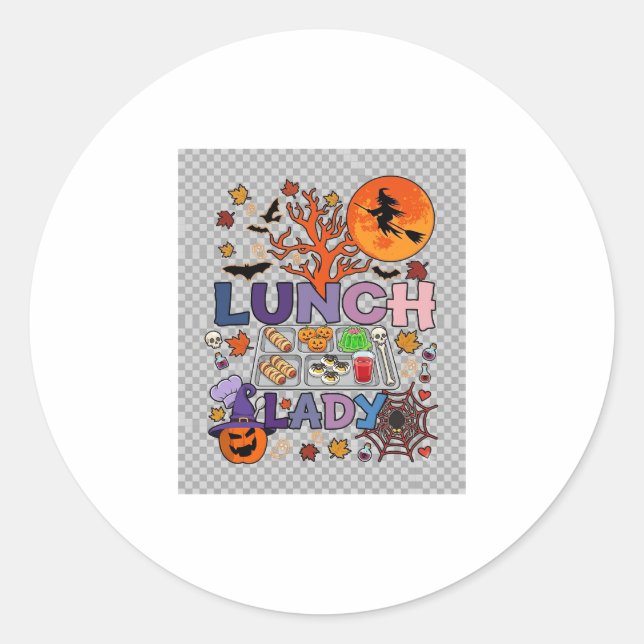 Lunch Lady Halloween Witch Moon Pumpkin_1 Classic Round Sticker (Front)
