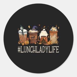 Lunch Lady Horror Coffee Spooky Halloween Pumpkin Classic Round Sticker