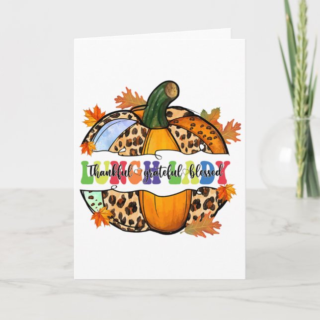 Lunch Lady Leopard Pumpkin Fall Autumn  Card (Front)