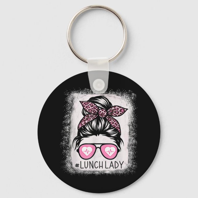 Lunch Lady Life Bleached Shirts Pink Leopard Messy Key Ring (Front)