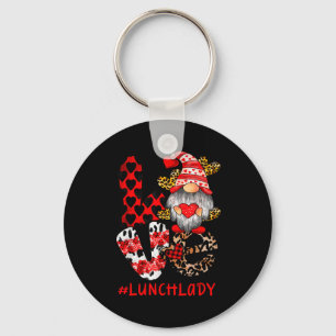 Lunch Lady Love Gnome Heart Valentines Day Cafeter Key Ring