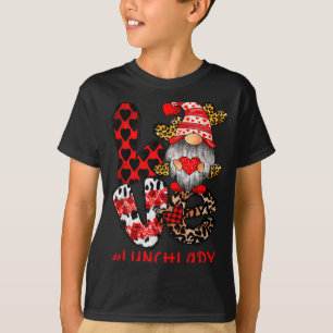 Lunch Lady Love Gnome Heart Valentines Day Cafeter T-Shirt