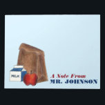 Lunch Lady or Teacher Gift Brown Bag Apple Milk Notepad<br><div class="desc">Notepad features an original illustration of a brown bag lunch with an apple and carton of milk. Simply personalise with the name of your favourite teacher for a one-of-a-kind gift!

Don't see what you're looking for? Need help with customisation? Contact Rebecca to have something designed just for you.</div>