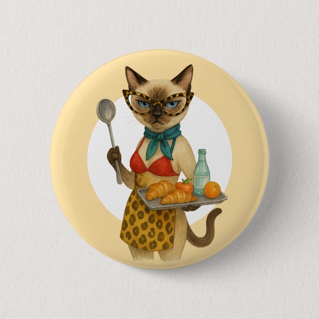 Lunch Lady Serving food  for Cat Lovers Cafeteria  6 Cm Round Badge (Front)